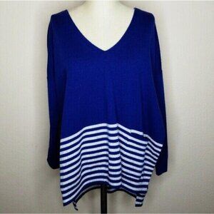 NWT Vineyard Vines Sweater Poncho Womens Size XXS Navy Oversized Striped V-Neck